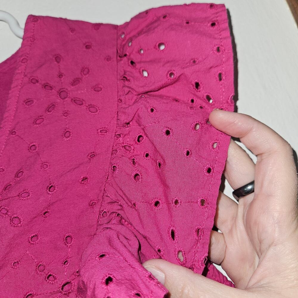 Ann Taylor LOFT Pink Dress Eyelet V-neck Flutter Sleeve Size Small Petite Cotton - Picture 5 of 8